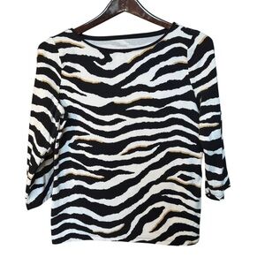 Talbots Zebra Print 3/4 Sleeve Top Petite Medium Mp Shirt